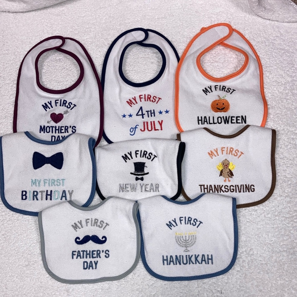 5/$20 Nwot HB baby’s first bibs one size unisex gender neutral